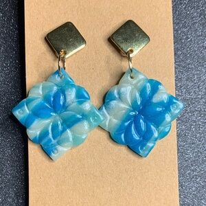 Blue and Gold Floral Earrings